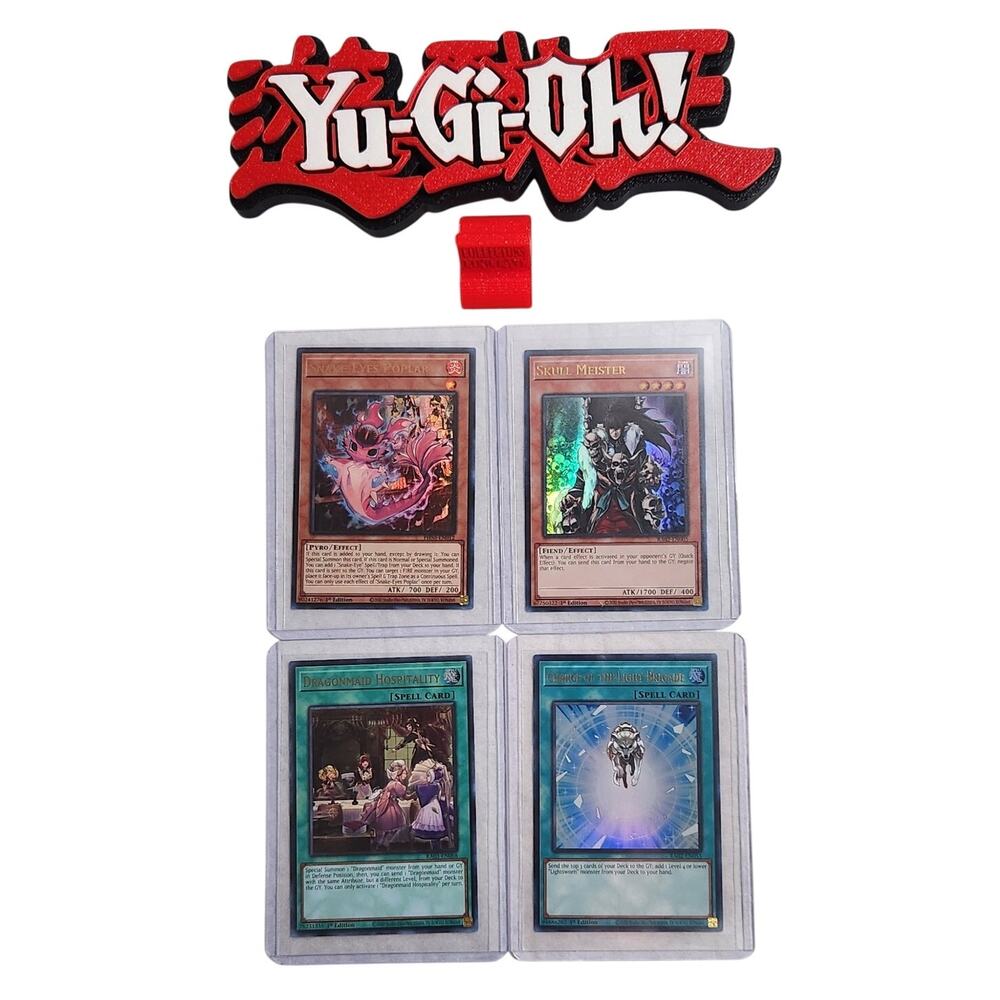 Yu-Gi-Oh! 1st Edition Lot Of 4 2020 With 7" Red 3D Art Logo And Card Stand NM